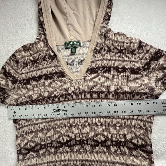 L-RL Ralph Lauren Active Womens Knit Hooded Sweater XL Brown Geometric Pattern - Picture 6 of 7